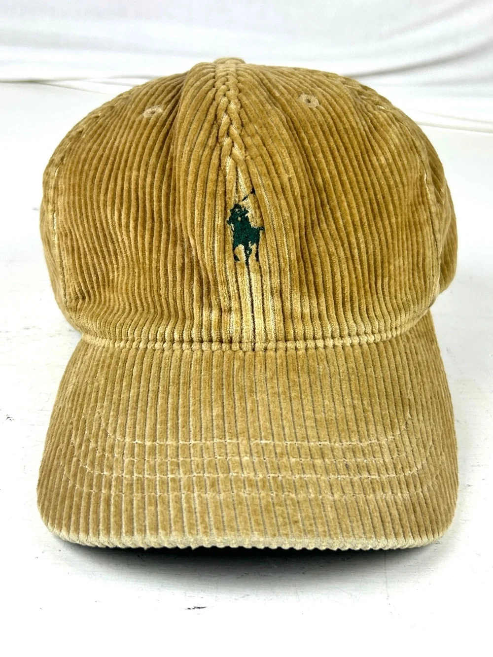 Vintage Polo Ralph Lauren Corduroy Hat Logo Leather Strap RL Streetwear
